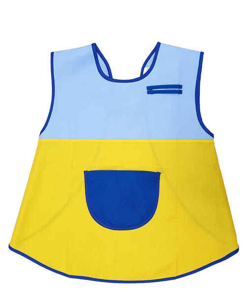 幼兒園圍兜 無袖 訂製款 水藍配黃滾寶藍 <span>BIC-00-24</span>  |商品介紹|圍兜【訂製款】|幼兒園圍兜 無袖