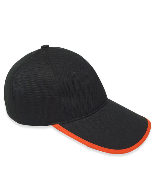 六片帽訂製/pk布透氣帽-黑配橘<span>H6C-B-13</span>  |商品介紹|帽子【訂製款】|帽子接片造型款【訂製款】