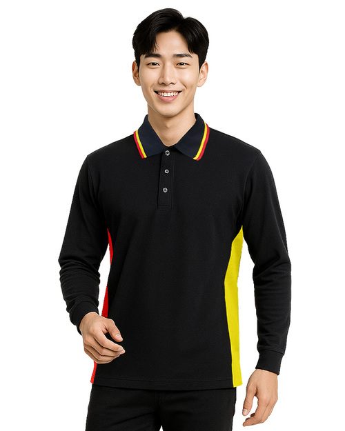 POLO訂製中性｜束口袖剪接款｜黑接黃紅｜<span>PCANB-P12-00485</span>