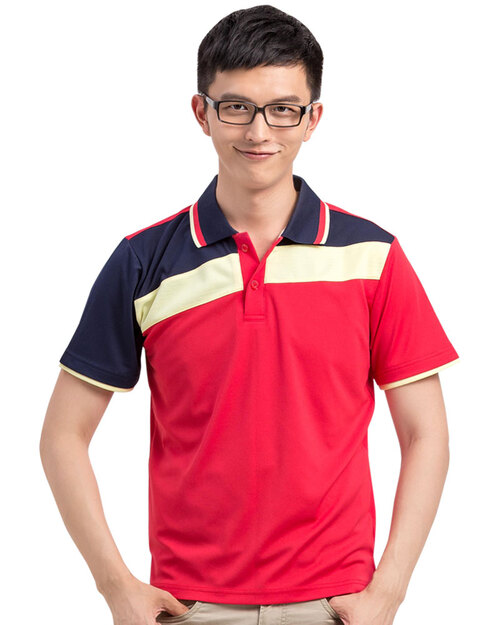 排汗POLO衫 短袖 吸引力快乾 中性 斜片剪接造型款 紅配丈青黃<span>PHQB-PD01-12</span>