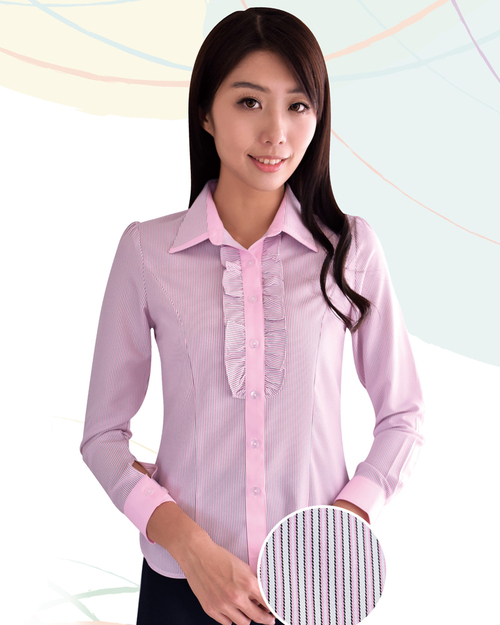 女襯衫 長袖襯衫 短袖襯衫 粉色條紋 花邊  <span>S-65EE ＃P.24</span>
