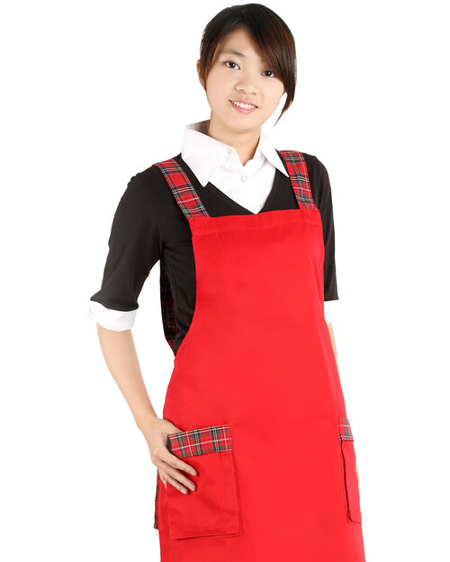 格子圍裙/日式圍裙/訂製圍裙-口袋二個-紅<span>APCAN-A-00012</span>