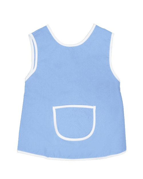 幼兒園圍兜 無袖 訂製款 藍滾白加口袋<span>BIC-00-01</span>  |商品介紹|圍兜【訂製款】|幼兒園圍兜 無袖