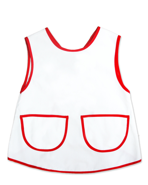幼兒園圍兜 無袖 訂製款 白滾紅<span>BIC-00-13</span>  |商品介紹|圍兜【訂製款】|幼兒園圍兜 無袖