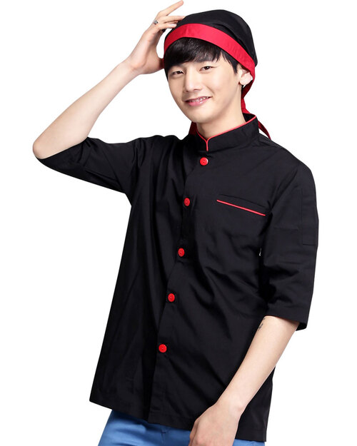 廚師服 單排紅釦 黑色<span>CCW-CAN-AA-01</span>  |商品介紹|餐飲服裝 / 廚師服 / 廚師帽|西式廚師服  【訂製款】