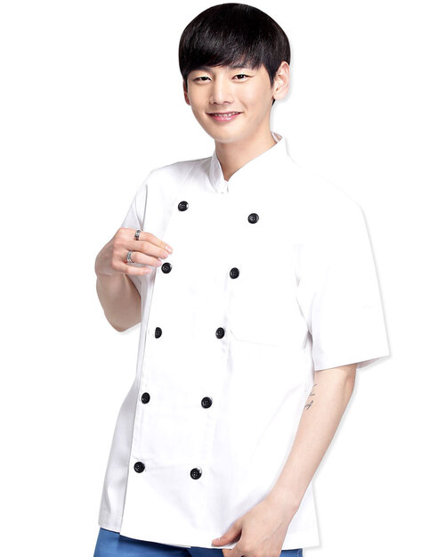 廚師服 雙排黑扣 短袖 白<span>CCW-CAN-BA-10</span>  |商品介紹|餐飲服裝 / 廚師服 / 廚師帽|西式廚師服  【訂製款】