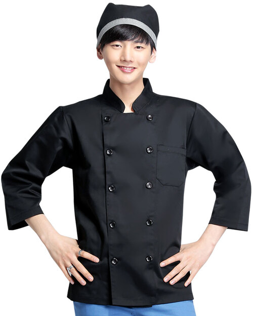 廚師服 雙排黑釦 黑色<span>CCW-CAN-BB-03</span>  |商品介紹|餐飲服裝 / 廚師服 / 廚師帽|西式廚師服  【訂製款】