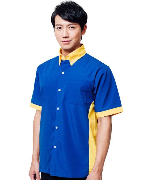 經理服短袖訂製款-寶藍配黃<span>MAG-A22</span>  |商品介紹|工作服 / 專櫃服 / 襯衫【訂製款】|經理服 【訂製款】