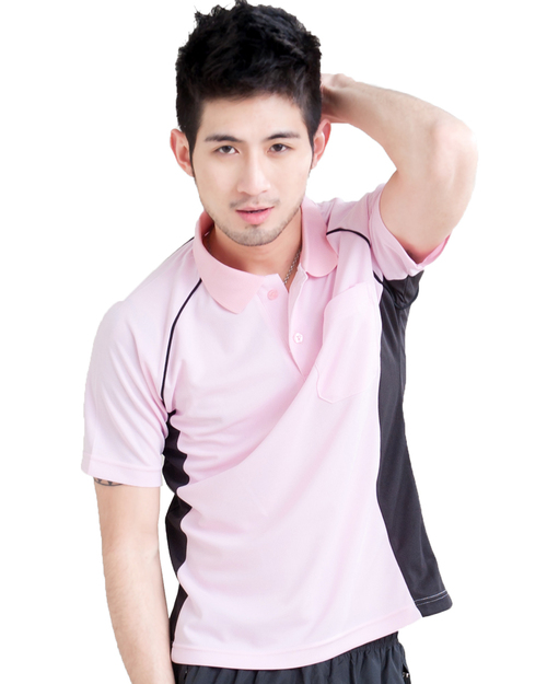 POLO衫訂製款有口袋斜袖中性-粉紅黑 <span>PCANB-P01-00264</span>