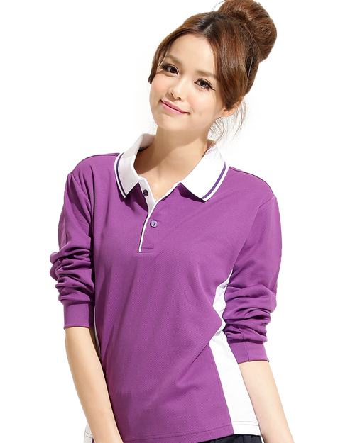 POLO衫  訂製款 束口 長袖 腰身 紫/白/領配條 <span>PCANG-P12-00399</span>