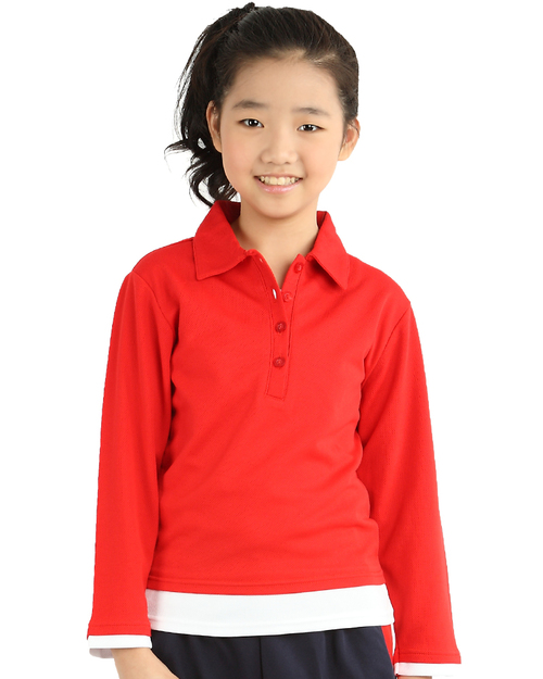 POLO衫 訂製款 假兩件 長袖 童版 紅/白 <span>PCANK-S02-00416</span>