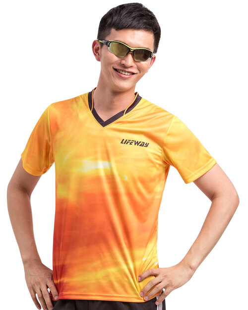休閒T恤昇華訂製款-橘色雲彩V領造型T <span>SUT-A01</span>  |商品介紹|昇華專區 (客戶範例) 【訂製款】|昇華T恤【訂製款】
