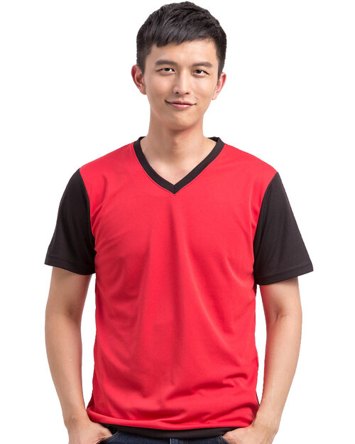 T恤短袖訂製v領中性-紅/黑 <span>TCANB-B01-00208</span>  |商品介紹|T恤客製化【訂製款】|T恤訂製短袖中性版