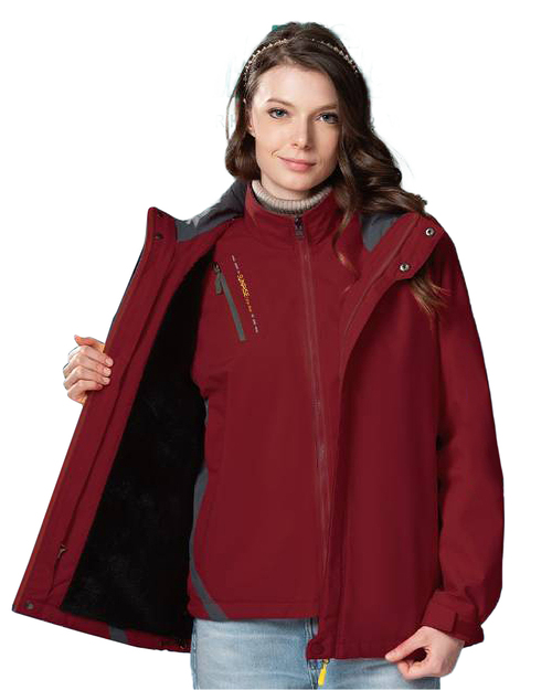 可拆帽長毛兩件式外套-暗紅 <span>11501</span>