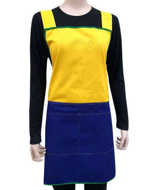幼兒園老師圍裙/日式圍裙/訂製圍裙-黃/藍/滾綠 <span>APCAN-A-00057</span>  |商品介紹|圍兜【訂製款】|大人圍兜 