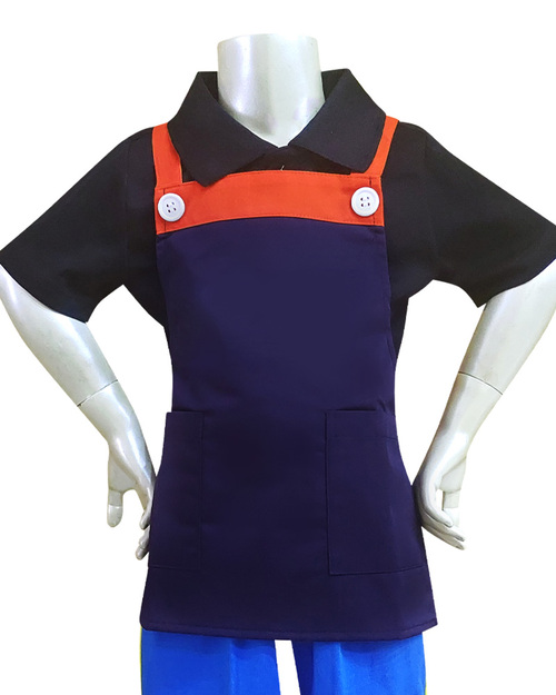兒童烘培圍裙訂製款-丈青配桔裝飾白釦<span>APCAN-C-00066</span>  |商品介紹|圍裙【訂製 / 現貨款】|兒童圍裙【訂製款】