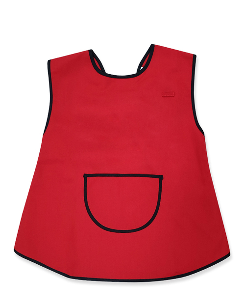幼兒園圍兜 無袖 訂製款 紅滾黑加口袋 <span>BIC-00-20</span>  |商品介紹|圍兜【訂製款】|幼兒園圍兜 無袖