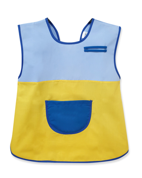幼兒園圍兜 無袖 訂製款 水藍配黃滾寶藍 <span>BIC-00-24</span>  |商品介紹|圍兜【訂製款】|幼兒園圍兜 無袖