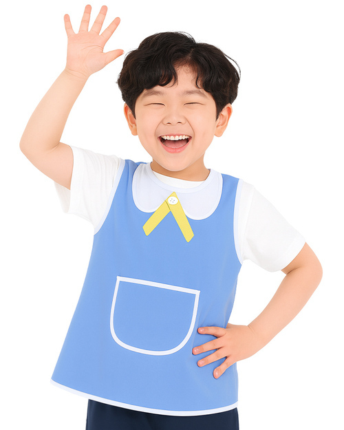 團體服樣式精選<br>幼兒園圍兜 無袖 訂製款 裝飾領款 水藍<span>BIC-00-27-Style</span>