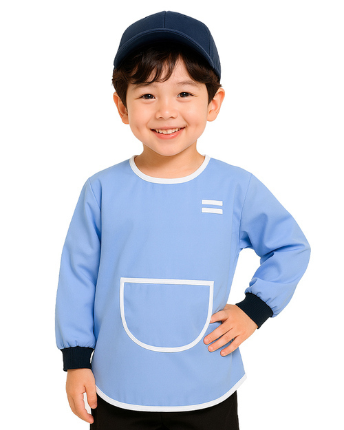 團體服樣式精選<br>幼兒園圍兜 長袖 訂製款 水藍<span>BIC-02-06-Style</span>