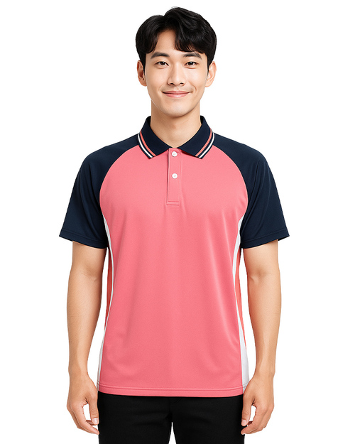 POLO衫訂製款｜斜袖中性｜粉桔接鐵灰｜<span>PCANB-P01-00474</span>