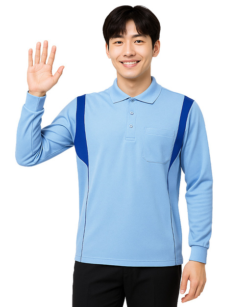 POLO訂製中性｜束口袖剪接造型｜水藍配丈青｜<span>PCANB-P12-00481</span>
