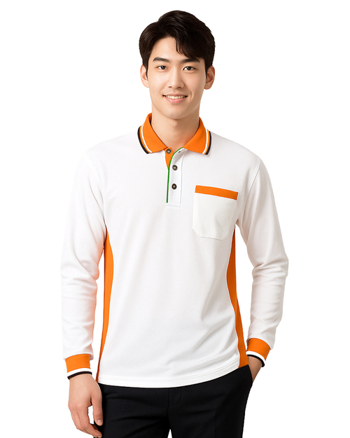 POLO訂製中性｜束口袖-白配桔色｜<span>PCANB-P12-00482</span>