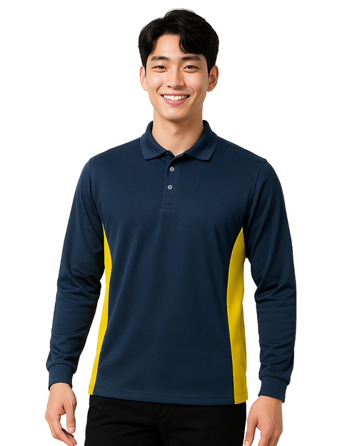 POLO衫訂製｜中性長袖｜丈青腰接黃｜<span>PCANB-P12-00488</span>