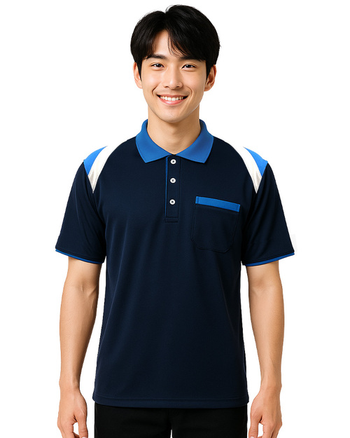 POLO衫訂製｜中性短袖｜丈青肩接翠藍白｜<span>PCANB-S01-00473</span>