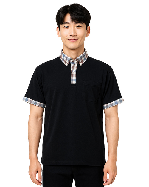 POLO訂製短袖｜假兩件拼接格紋襯衫｜<span>PCANB-S11-00471</span>