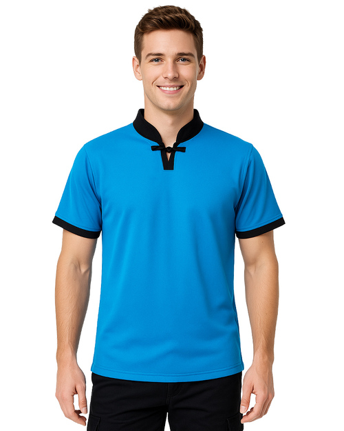 POLO衫訂製款｜中性接袖立領｜翠藍配黑｜ <span>PCANB-S41-00468</span>