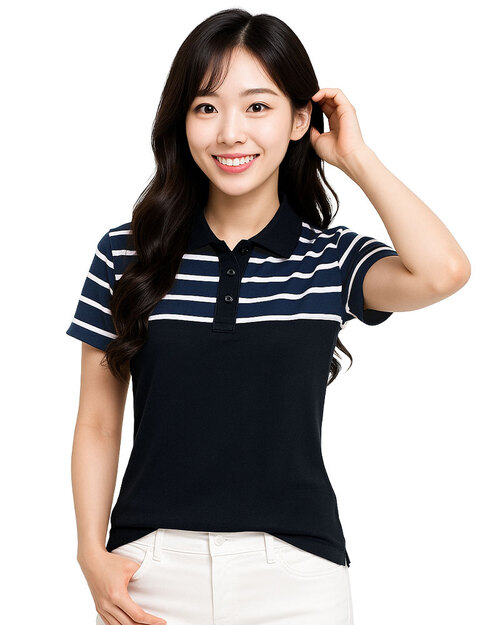 POLO衫訂製款｜休閒風腰身-黑配丈青條紋｜<span>PCANG-P01-00484</span>