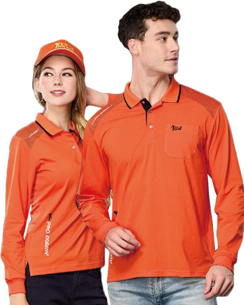 休閒POLO-冰瓷棉彈力布-橘色 <span>男版PD-L81085女版PD-L81086</span>  |商品介紹|休閒 POLO衫【現貨款】|POLO衫 WANYU長袖【現貨款】