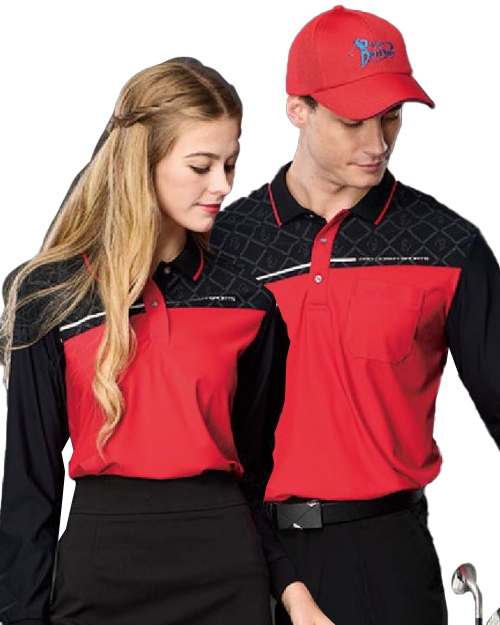 休閒POLO-精棉珠地拉架布-紅配黑<span>男版PD-L81087女版PD-L81088</span>  |商品介紹|休閒 POLO衫【現貨款】|POLO衫 WANYU長袖【現貨款】