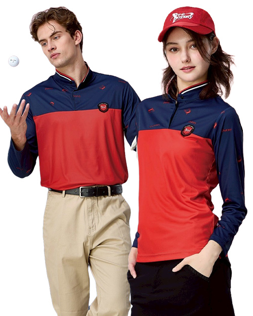 休閒POLO-精品彈力雙面布-丈青配紅<span>男版PD-L81141女版PD-L81142</span>