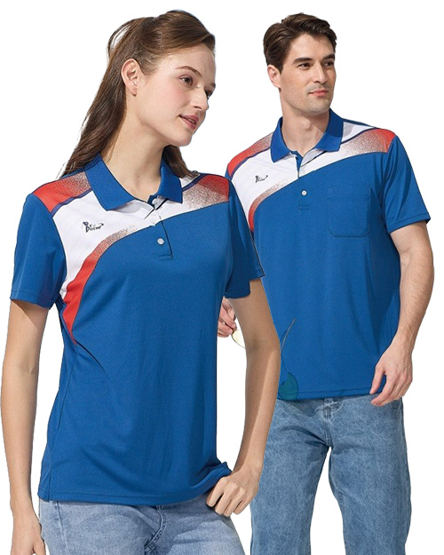 休閒POLO-3D彈力涼感排汗布-藍 <span>男版PD-T51037女版PD-T51038</span>
