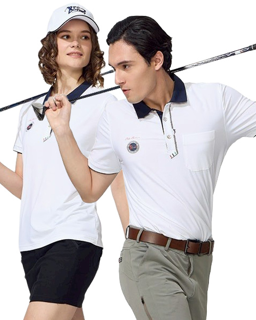 休閒POLO-高爾夫涼感布-白配丈青｜<span>男版PD-T61033_女版PD-T61034</span>