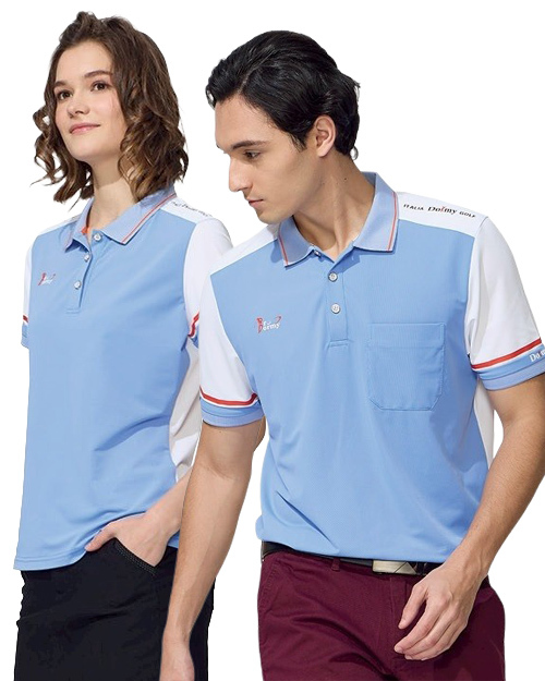 休閒POLO衫-動感珠地涼感布-天藍配白｜<span>男版PD-T61037_女版PD-T61038</span>
