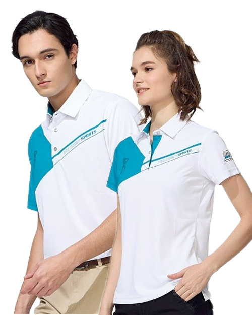 休閒POLO衫-精品彈力雙面布-白配藍｜<span>男版PD-T81155_女版PD-T81156</span>