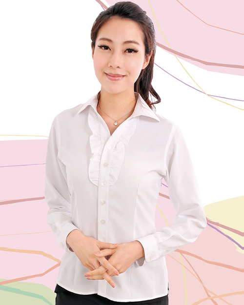 女襯衫 長袖襯衫 短袖襯衫  白色 花邊 領圓角  <span>S-01G ＃P.14</span>