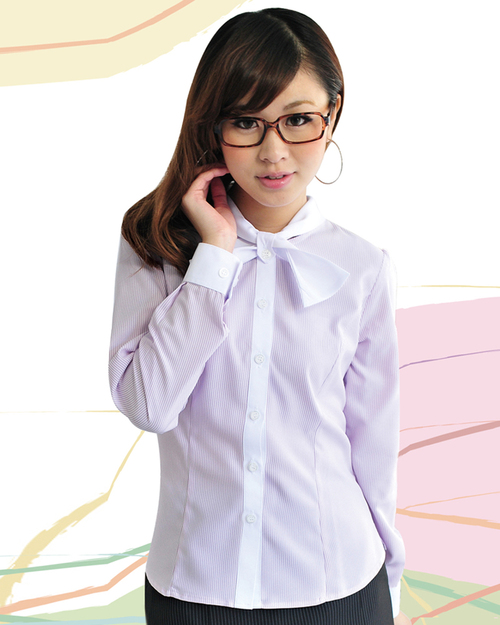 女襯衫 長袖襯衫 短袖襯衫 粉紫色 短白巾領  <span>S-42ED ＃P.18</span>  |商品介紹|襯衫 / 西裝套裝 【現貨款】|西裝襯衫 YA TI 【現貨款】 女版
