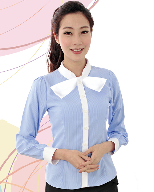 女襯衫 長袖襯衫 短袖襯衫  藍色 短白巾領  <span>S-44ED ＃P.19</span>  |商品介紹|襯衫 / 西裝套裝 【現貨款】|西裝襯衫 YA TI 【現貨款】 女版