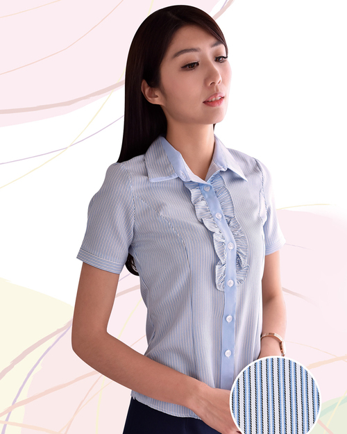 女襯衫 長袖襯衫 短袖襯衫 藍色條紋 花邊  <span>S-63EE ＃P.24</span>