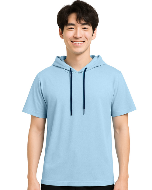 帽T短袖中性訂製-水藍 <span>TCANB-C01-00235</span>  |商品介紹|大學T / 帽T【現貨/訂製款】|短袖帽T【訂製款】