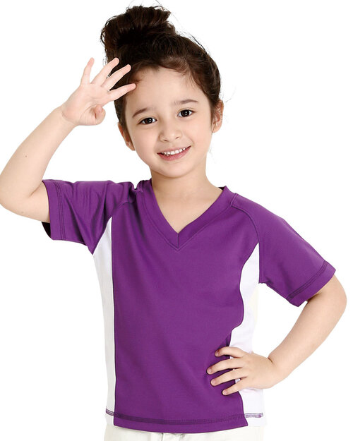 透氣排汗TV領短袖斜袖接片款童-紫色<span>THTK-BC01-60</span>  |商品介紹|T恤透氣排汗布【現貨款】|T恤現貨透氣排汗短袖童版