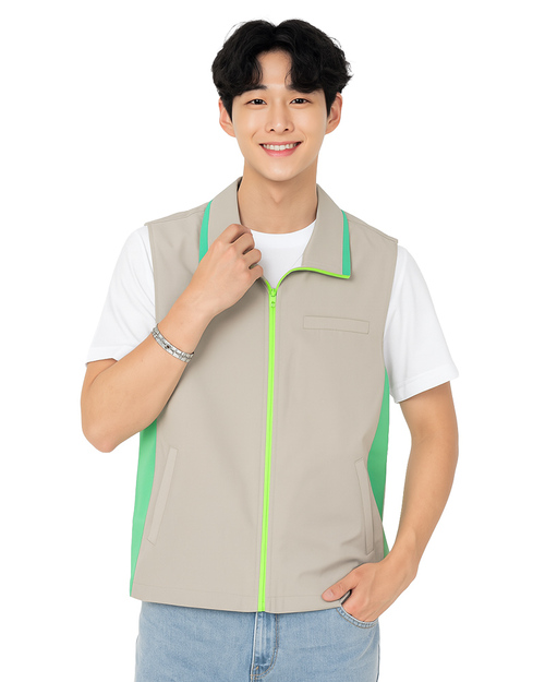休閒背心選舉背心｜加內裡 訂製款｜卡其配綠｜<span>VCAN-D-09</span>