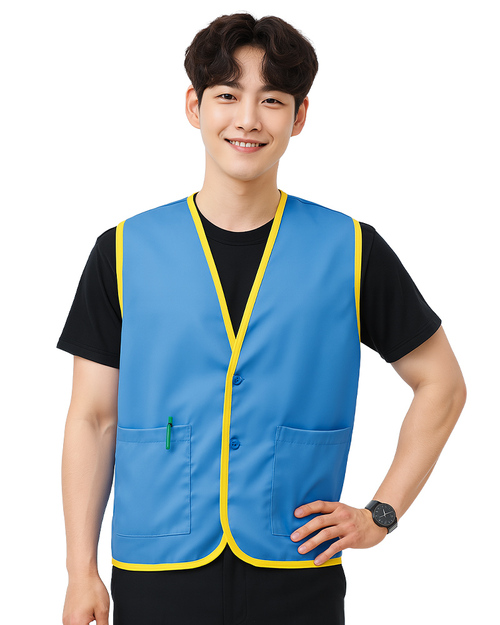 活動背心訂製｜釦子款｜翠藍滾黃｜<span>VCAN-C-06</span>