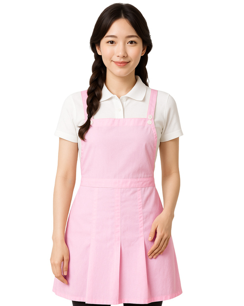 日式圍裙 造型打折 鈕扣 粉色 <span>APCAN-A-00060</span>  |商品介紹|圍裙【訂製 / 現貨款】|日式圍裙【訂製款】