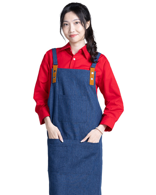 吊帶圍裙/日式圍裙 牛仔藍配咖啡 <span>APCAN-A-00068</span>  |商品介紹|圍裙【訂製 / 現貨款】|大人圍裙【訂製款】