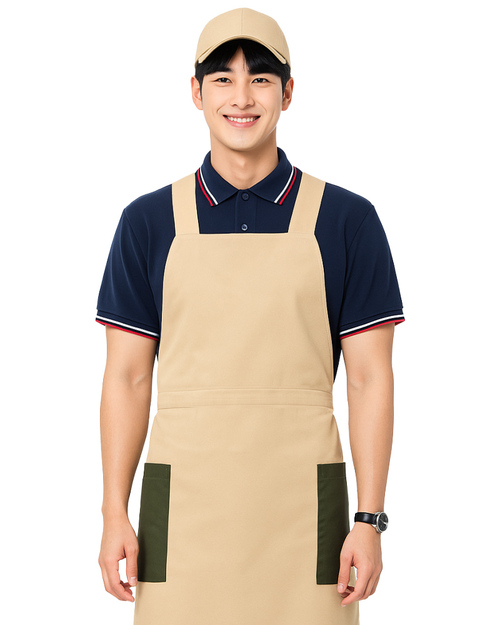 厚磅圍裙/日式後調節釦卡其配綠/<span>APCAN-A-00081</span>